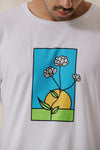 Camiseta blanca flores felices