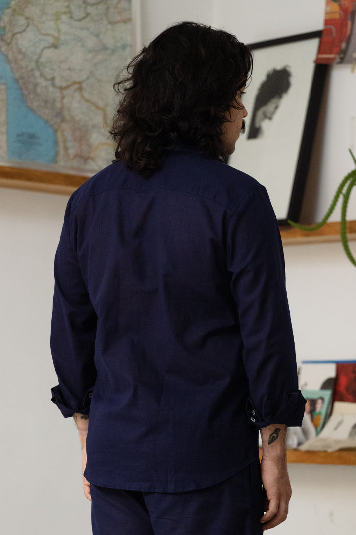 Camisa lino azul